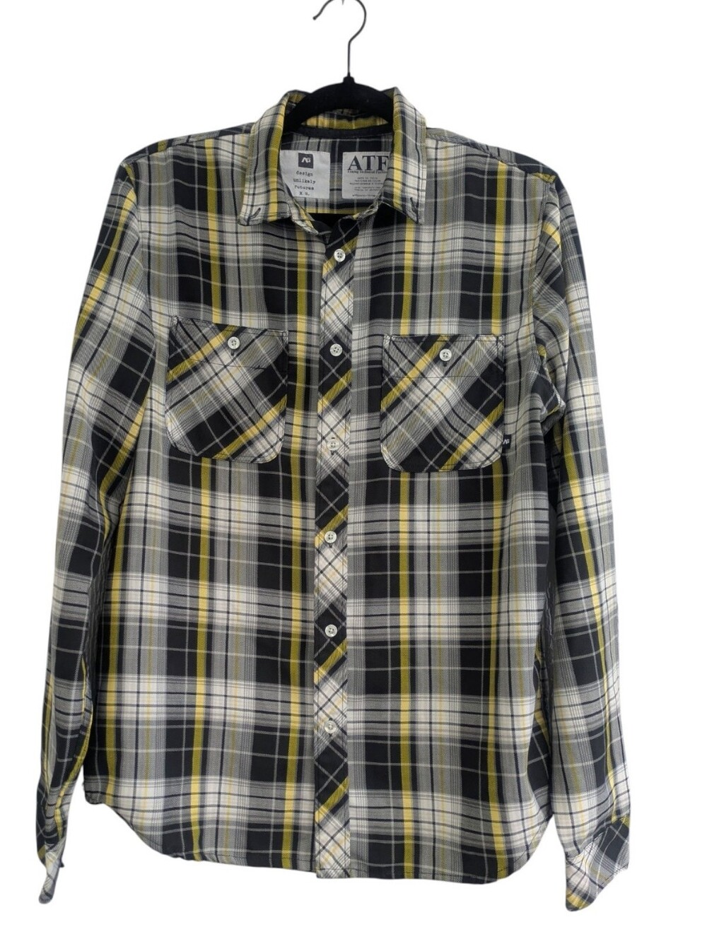 Analog AG Burton Gray Yellow Plaid Long Sleeve